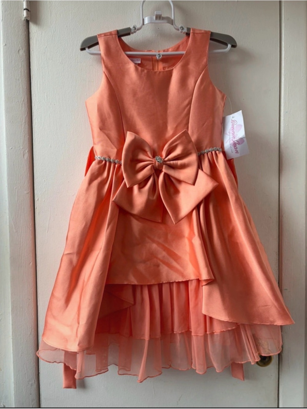 New Bonnie Jean Girls Coral Bow-Accent Party Dress